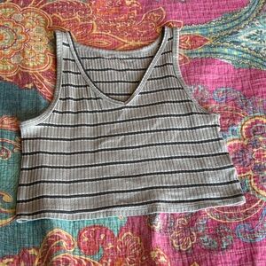 American Eagle Outfitters Black and Gray Striped Crop Top